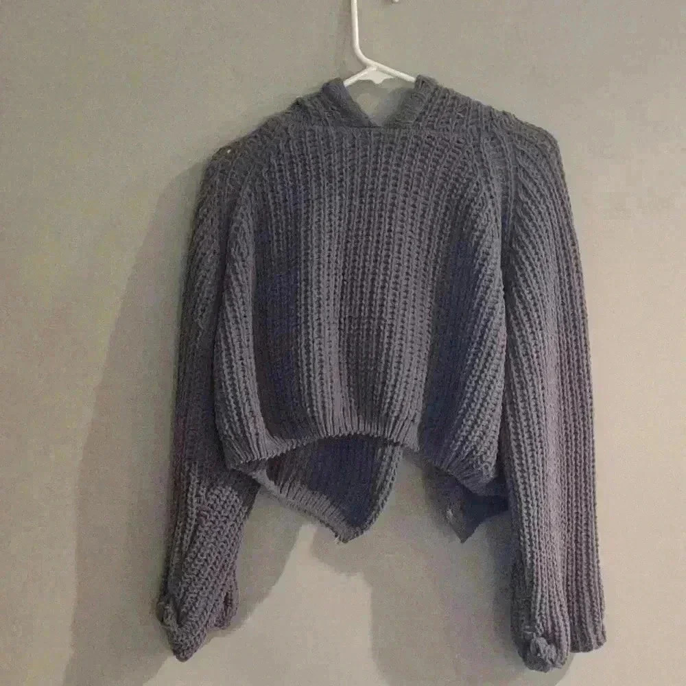 POL crop cable knit gray‎ hooded sweater women large